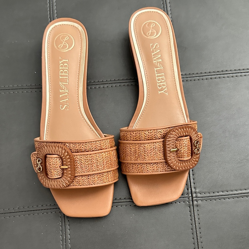 Sam & Libby Women's Brown Buckle Slide Sandals